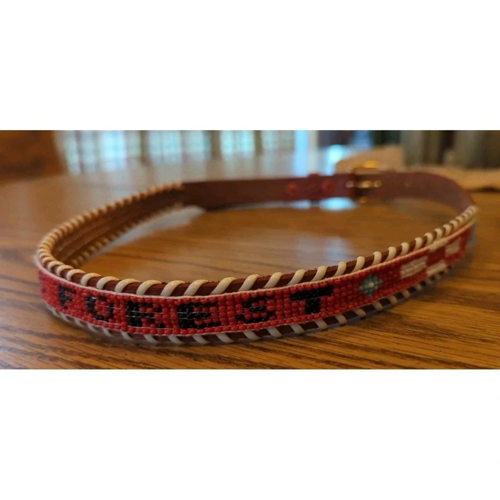 NOS Magic Forest Lake George NY Novelty Beaded Leather Belt Kids Youth Adult 28